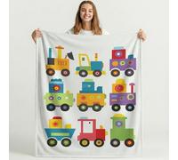 Bonita Manta de Forro Polar de Dibujo animado para sofá de Viaje, Frazada de Sherpa con patrón de Vehículo de construcción, Blanket de Felpa con diseño de Multicolor Animados, decoración 150cm x 150cm
