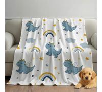 Bonita Manta de Forro Polar de Dibujos animados para sofá de Viaje, Frazada de Sherpa con patrón de Estrellas Dinosaurio, Blanket de Felpa con diseño de Blanco Azul Animados, decoración 130cm x 150cm