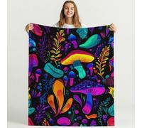 Bonita Manta de Forro Polar de Fantasía para sofá de Viaje, Frazada de Sherpa con patrón de Misterioso Plantas Hongo, Blanket de Felpa con diseño de Multicolor Animados, decoración 150cm x 150cm
