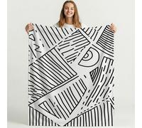 Bonita Manta de Forro Polar de Minimalista para sofá de Viaje, Frazada de Sherpa con patrón de 3D Líneas Motivo, Blanket de Felpa con diseño de Blanco Negro Animados, decoración 150cm x 150cm