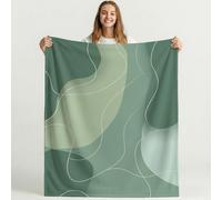 Bonita Manta de Forro Polar de Minimalista para sofá de Viaje, Frazada de Sherpa con patrón de Abstracto Líneas Geometría, Blanket de Felpa con diseño de Verde Animados, decoración 150cm x 150cm
