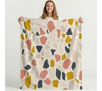 Bonita Manta de Forro Polar de Vintage para sofá de Viaje, Frazada de Sherpa con patrón de Minimalista Geometría Motivo, Blanket de Felpa con diseño de Beige Animados, decoración 150cm x 150cm