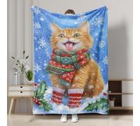 Bonita manta de gato jengibre, manta decorativa naranja de Navidad, forro polar de felpa suave para sofá, camping, viajes, picnics, todas las estaciones, 40 x 50 pulgadas