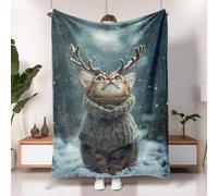 Bonita manta de gato, manta de invierno con diseño de reno de Navidad, color marrón, forro polar de felpa suave para espacios acogedores, sofá, camping, viajes, comodidad para todas las estaciones, 60