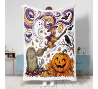 Bonita manta de Halloween con diseño de perro Airedale Terrier de bruja de 50 x 60 pulgadas, divertida manta espeluznante de cementerio matrimonial, King Queen para sofá, sala de estar, playa, viajes