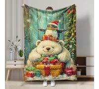 Bonita manta de oso polar y pingüino, manta colorida de felpa para vacaciones, forro polar suave y acogedor para invierno, Navidad, hogar, camping, decoración para todas las estaciones, 50 x 60