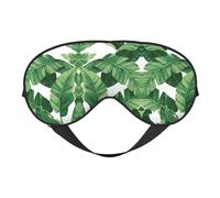 Bonita máscara de ojos con estampado de hojas de palma verde, cubierta reversible para viajes, correa ajustable, oscurecimiento y sueño