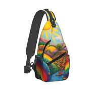 Bonita mochila bandolera para mochileros, con diseño de paisaje de cabaña roja colorida, funda para cámara, bolso bandolera para gimnasio, bolso de senderismo al aire libre para hombres y mujeres.