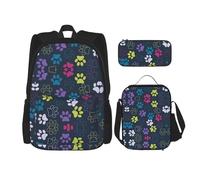Bonita mochila con diseño de pata de perro con fiambrera, juego de 3 mochilas escolares a juego para aplicación en el universo, NEGRO, One Size, Juego de mochila escolar