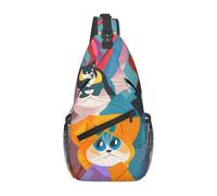 Bonita mochila cruzada con estampado de gatos de dibujos animados, mochila de hombro, bolsa de pecho, para viajes al aire libre, casual