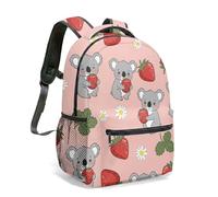 Bonita mochila de viaje con estampado de fresas y koala, de 16 pulgadas, con estampado floral rosa caprichoso, 01., L, Casual