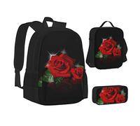 Bonita mochila escolar de libélula para adolescentes, mochila de viaje para niñas y niños, viene con una bolsa de almuerzo cruzada y estuche para lápices, rojo R, color, 5.0cm*10.5cm*20.5cm, Estuche