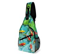 Bonita Mochila Japonesa con Estampado de Peces Koi, Mochila Cruzada, Mochila de Viaje en el Pecho