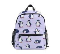 Bonita mochila morada de pingüino de dibujos animados para niños y niñas, mochila pequeña, Lindo pingüino de dibujos animados morado, Small, Mochilas con estampado de fútbol