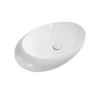 Bonita Mueble de baño ovalado moderno, lavabo sobre encimera, mueble cerámica porcelana blanca, artístico, elegante con forma huevo cómodo(Medio)