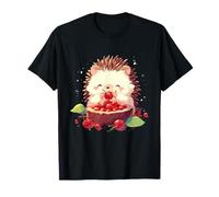 Bonita obra de arte con forma de erizo y cereza, amantes de la vida silvestre, frutas y animales Camiseta