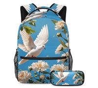 Bonita paloma y flor da rienda suelta a tu estilo con nuestra mochila y estuche de 2 piezas, juego de mochila escolar imprescindible para niños, niñas, adolescentes, multicolor, B：29.4x20x40cm\