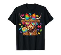 Bonita pieza de rompecabezas con forma de coqueta con forma de vaca de las Highlands para concienciar sobre el autismo Camiseta