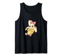 Bonita Pose de corazón de Dibujos Animados con Lazo en Forma de Coqueta con Forma de plátano Kawaii Camiseta sin Mangas