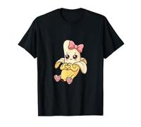 Bonita Pose de corazón de Dibujos Animados con Lazo en Forma de Coqueta con Forma de plátano Kawaii Camiseta