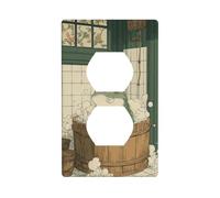 Bonita rana sentada en un barril de madera para tina, cubierta decorativa para interruptor de luz, placa de pared para cocina, baño, tamaño 7 x 11,4 cm