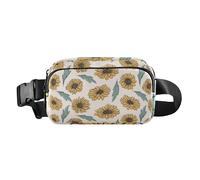 Bonita riñonera cruzada retro dibujada a mano con girasoles para mujeres, hombres, adolescentes, pequeña bolsa de pecho con correa ajustable para viajes, vacaciones, correr, Girasol retro dibujado a