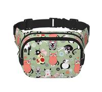 Bonita riñonera cuadrada de doble capa con diseño de gatos de dibujos animados, mini bolsa de cintura ajustable, para ejercicio, correr, viajes, senderismo, Negro -, Talla única
