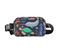 Bonita riñonera para mujeres, hombres, adolescentes, accesorio de viaje con correa ajustable para viajes, gimnasio, trabajo, palabras de mar feliz, tortuga, azul, Happy Sea Word Blue Creatures Turtle,