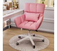 Bonita silla de escritorio giratoria for oficina en casa, tapizada en cuero, tocador de maquillaje con reposabrazos for dormitorio, moderna silla rodante for computadora for mujer, sencilla(Pink)
