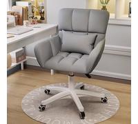 Bonita silla de escritorio giratoria for oficina en casa, tapizada en cuero, tocador de maquillaje con reposabrazos for dormitorio, moderna silla rodante for computadora for mujer, sencilla(Gray)