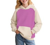Bonita sudadera rosa con capucha para niñas, sudadera de moda con bloques de color, estilo Y2K con bolsillos, también adecuada para adolescentes, ideal para uso casual (1E-rosa fuerte, 14-15 años)