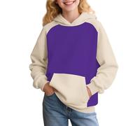 Bonita sudadera rosa con capucha para niñas, sudadera de moda con bloques de color, estilo Y2K con bolsillos, también adecuada para adolescentes, ideal para uso casual (1A-morado, 13-14 años)