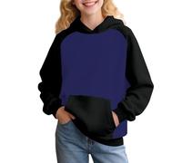 Bonita sudadera rosa con capucha para niñas, sudadera de moda con bloques de color, estilo Y2K con bolsillos, también adecuada para adolescentes, ideal para uso casual (1C-negro, 13-14 años)