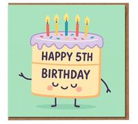 Bonita tarjeta de 5º cumpleaños - Pastel Kawaii con velas y chispas - Feliz 5º cumpleaños para niños, hijo, hija o nieto