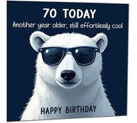 Bonita tarjeta de 70 cumpleaños con texto en inglés "Another Year Older and Still Effortlessly Cool", divertida tarjeta de cumpleaños para 70 años, setenta y setenta