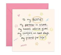 Bonita tarjeta de amistad reflexiva - "Bestie, Friend for Life" - Tarjeta de corazón para ella, hermana, hermana, mejor amiga, niñas, mujeres, damas, comodidad, dador de consejos, cumpleaños o