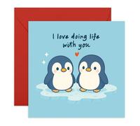 Bonita tarjeta de amor de pingüino, "I Love Doing Life With You", tarjeta de aniversario para esposa, marido, pareja, novio, novia, él, ella, ideal para el día de San Valentín, viene con calcomanías