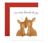 Bonita tarjeta de amor - «I'm Very Fawn'd of You» adorable pareja de ciervos - Dulce San Valentín, aniversario o tarjeta romántica para pareja, esposa, marido, prometido, bebé, novio, novia - Viene