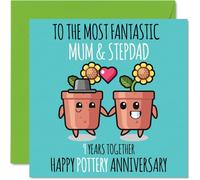 Bonita tarjeta de aniversario de cerámica para mamá y padrastro, 9 años juntos, tarjetas de felicitación de 9º aniversario de boda para padrastro, tarjetas de felicitación de 145 mm x 145 mm para