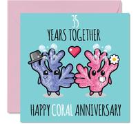 Bonita tarjeta de aniversario de coral para novio y novia, 35 años juntos, tarjetas de felicitación de 35 aniversario de boda para mujeres y hombres, tarjetas de felicitación de 145 mm x 145 mm para