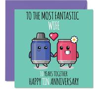 Bonita tarjeta de aniversario de estaño para esposa, 10 años juntos, tarjetas de felicitación de 10 aniversario de boda para esposa de parte del marido, tarjetas de felicitación de 145 mm x 145 mm