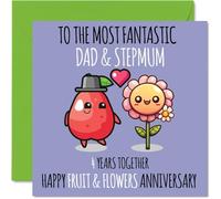 Bonita tarjeta de aniversario de lino para papá y madrastra, 4 años juntos, tarjetas de felicitación para el cuarto aniversario de boda para padrastro, 145 mm x 145 mm, tarjetas de felicitación para