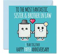Bonita tarjeta de aniversario de papel para cuñada y cuñado, 1 año juntos, tarjetas de felicitación para primer aniversario de boda para cuñado, 145 mm x 145 mm, tarjetas de felicitación para primeros