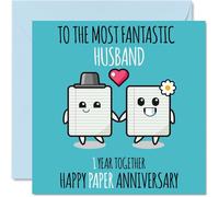 Bonita tarjeta de aniversario de papel para marido, 1 año juntos, tarjetas de felicitación para el primer aniversario de boda para marido de parte de la esposa, tarjetas de felicitación de 145 mm x