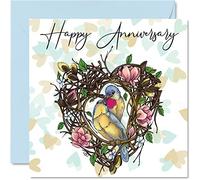 Bonita tarjeta de aniversario para novio, novia, marido, esposa, pájaros de amor, tarjeta especial de aniversario de boda para mujeres, hombres, ella, él, tarjetas de felicitación de 145 mm, prometido
