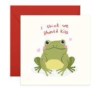 Bonita tarjeta de beso de rana - "I Think We Should Kiss" - Romántica y coqueta tarjeta con adorable rana - Nota de amor para él, ella, pareja, novio, novia, enamoramiento - Viene con divertidas