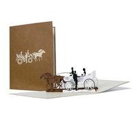 Bonita tarjeta de boda de papel de estraza, pareja en carruaje de bodas, tarjeta para enamorados, tarjeta de bodas, invitación, preciosa, elegante, de gran calidad, recién casados, 18 cm