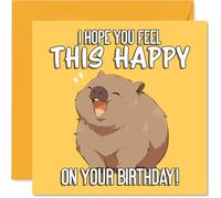 Bonita tarjeta de cumpleaños - Bursting with Birthday Joy - alegre caricatura Wombat sobre un fondo amarillo brillante - Garantizado para levantar el espíritu de cualquier persona - cuadrado de 145 mm