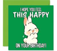 Bonita tarjeta de cumpleaños - Bursting with Birthday Joy - Conejo alegre en verde vivo - Garantizado para levantar el espíritu de cualquier persona - 145 mm cuadrada, sobre incluido