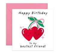 Bonita tarjeta de cumpleaños de cerezo para mejor amiga, adorable felicitación de feliz cumpleaños para mejores amigas, amigas o alguien especial, viene con divertidas calcomanías